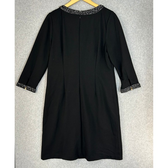 Talbots Black Sheath Dress‎ Ponte Tweed Neckline 3/4 Sleeve Office 14 Petite 14P - Picture 6 of 13